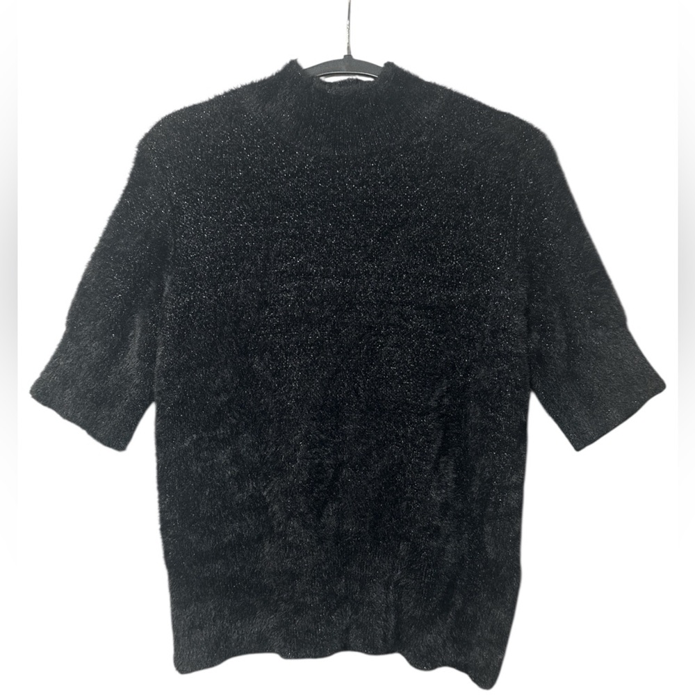 Bailey 44 Black & Silver‎ Fuzzy Turtleneck Short Sleeve Sweater M